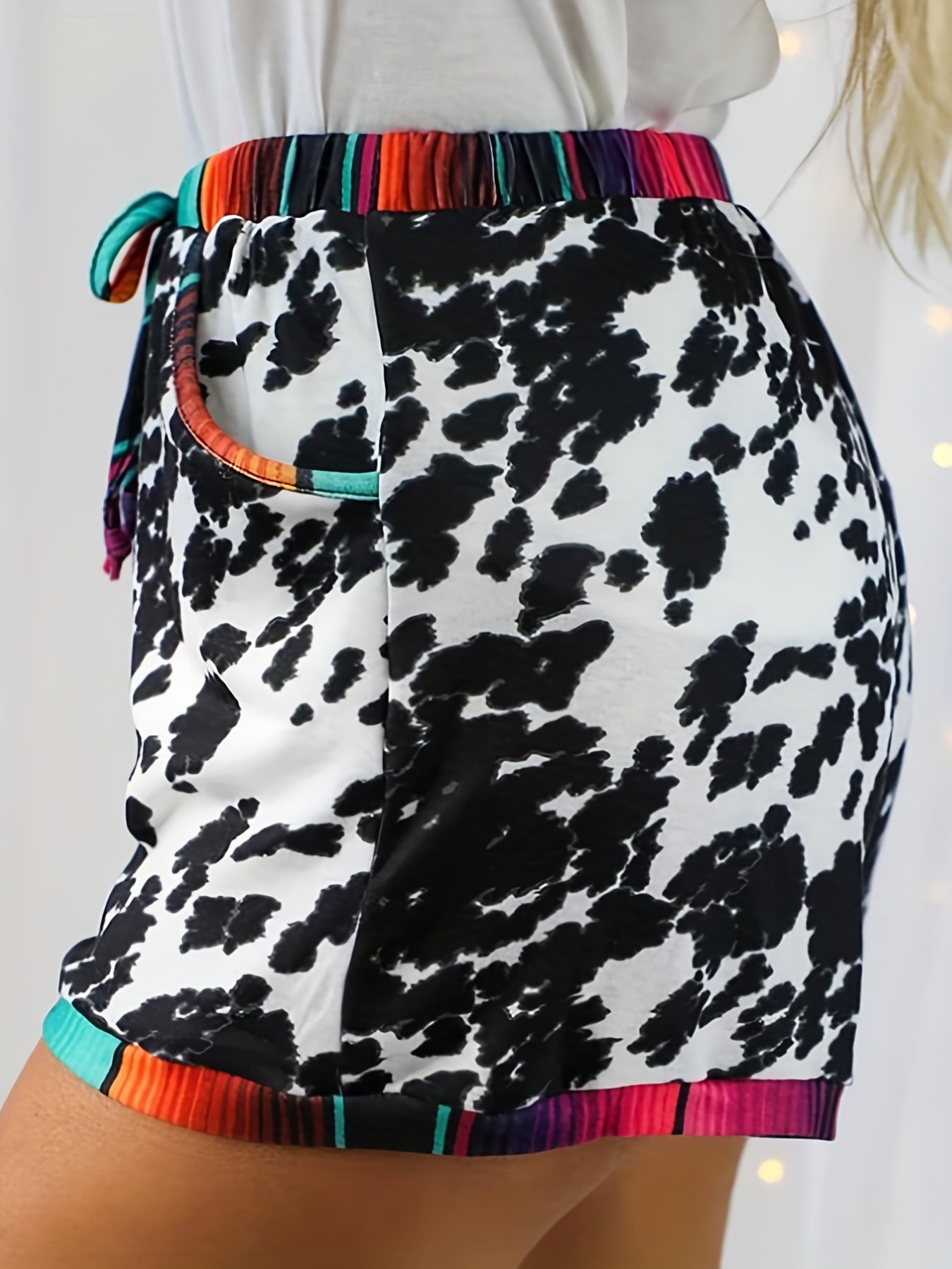 Leopard Splicing Shorts Casual Drawstring Elastic Waist Workout Shorts