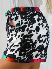 Leopard Splicing Shorts Casual Drawstring Elastic Waist Workout Shorts