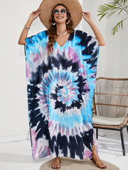 Boho Cover Up Women's Plus Spiral Tie Dye Batwing Sleeve