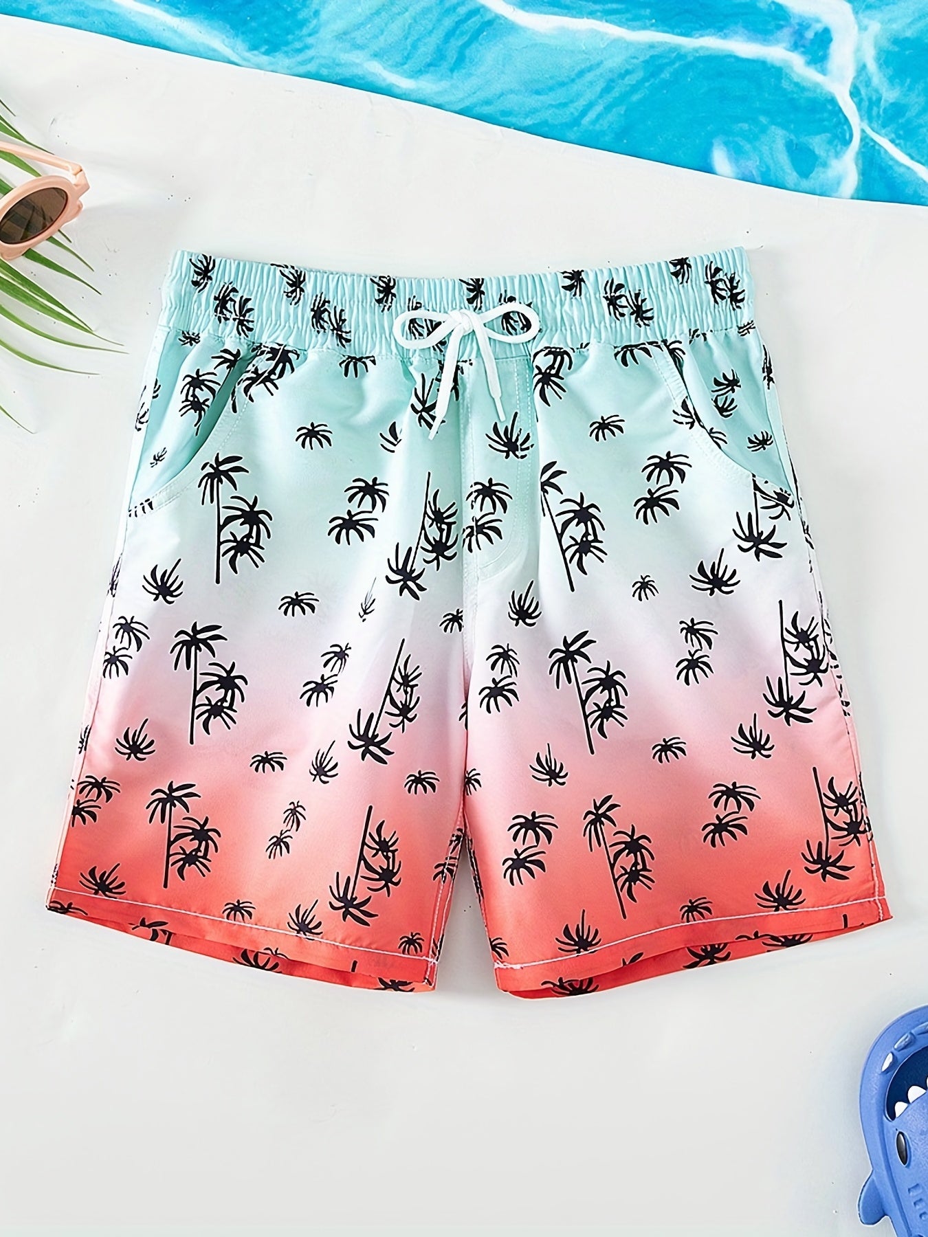 Boys Hawaii Tropical Leaf Beach Shorts Quick Dry Sports Seaside Shorts