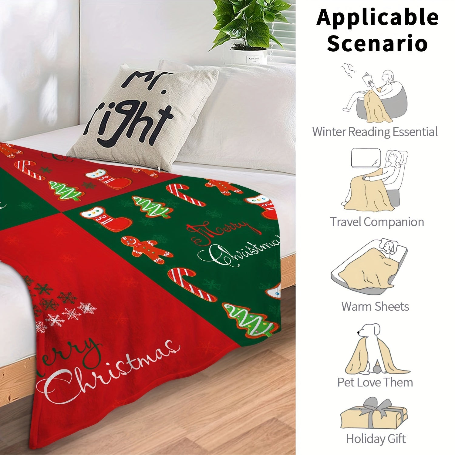 Christmas Flannel Throw Blanket for Home & Outdoor Use