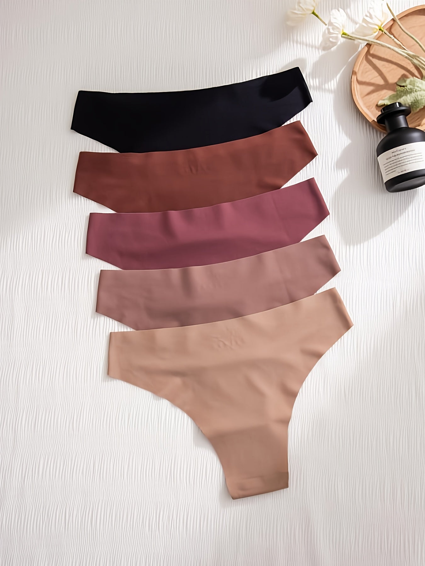 5 Seamless Solid Thongs Soft Comfy Stretchy Intimates Panties Women's Lingerie