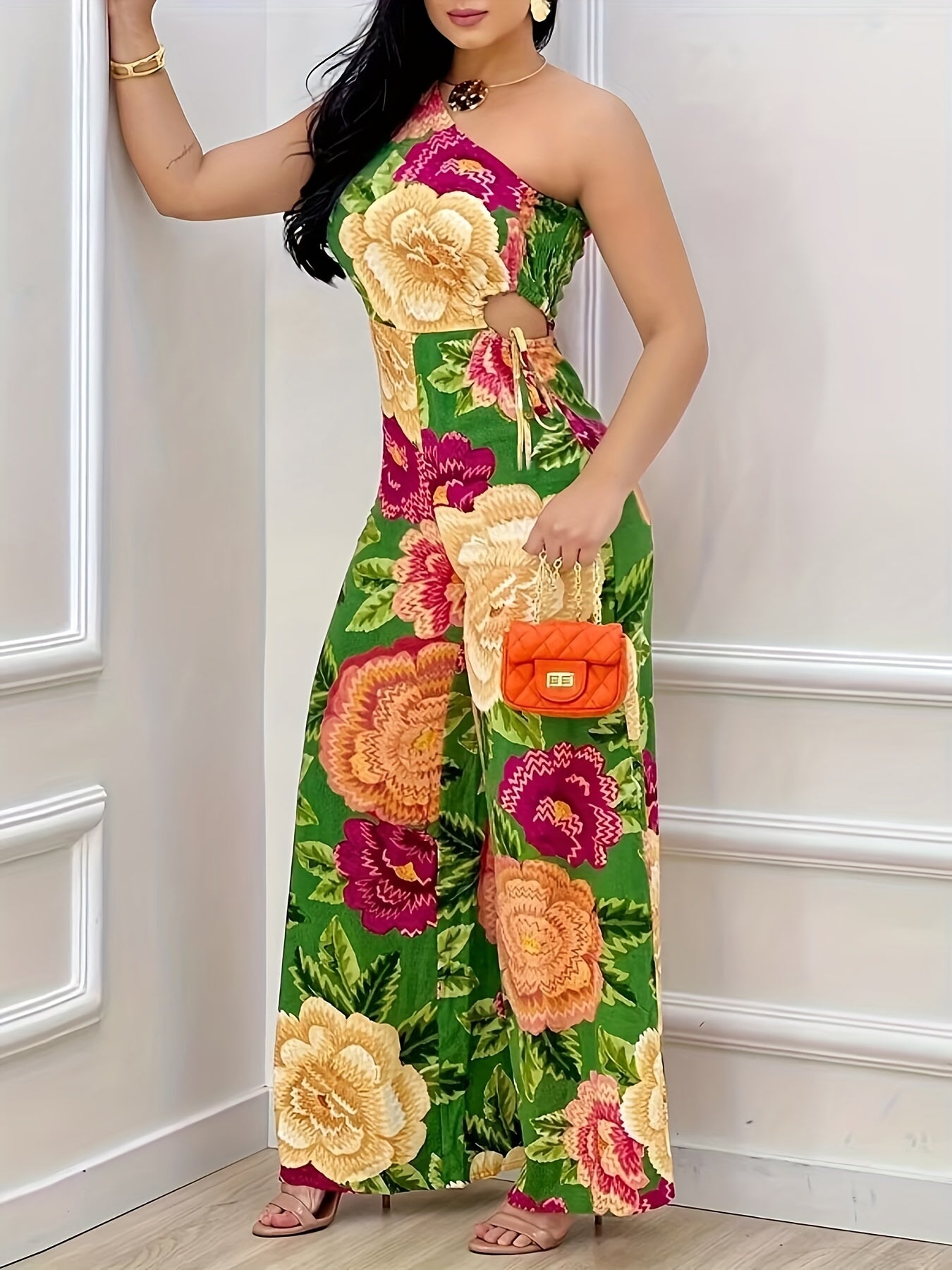 Floral One Shoulder Jumpsuit Summer Women's Clothing