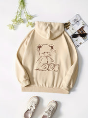 Casual Long Sleeve Bear Graphic Hoodie Women's Tops