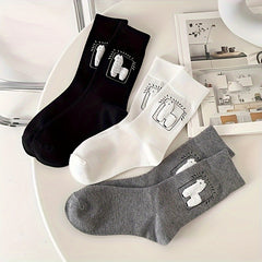 6 Pairs Cartoon Alpaca Print Socks Women's Stockings & Hosiery