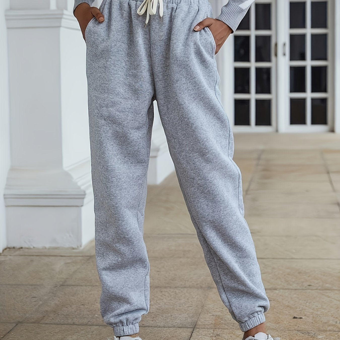 Casual Fleece Elastic Waist Sweatpants for Women