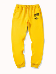 Palm Tree Pattern Casual Stretch Joggers Men's Sweatpants