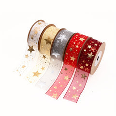 10m Bronzing Silver Pentagram Ribbon for Flower Packaging