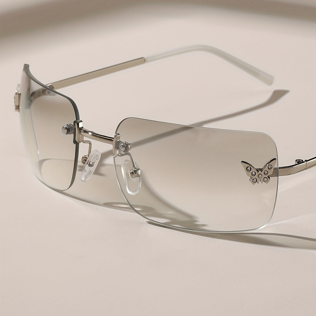 Rhinestone Butterfly Kpop Rimless Sunglasses UV400