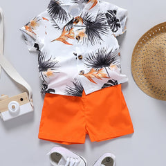 Casual Baby Boy Hawaiian Outfit Floral Shirt Shorts Set