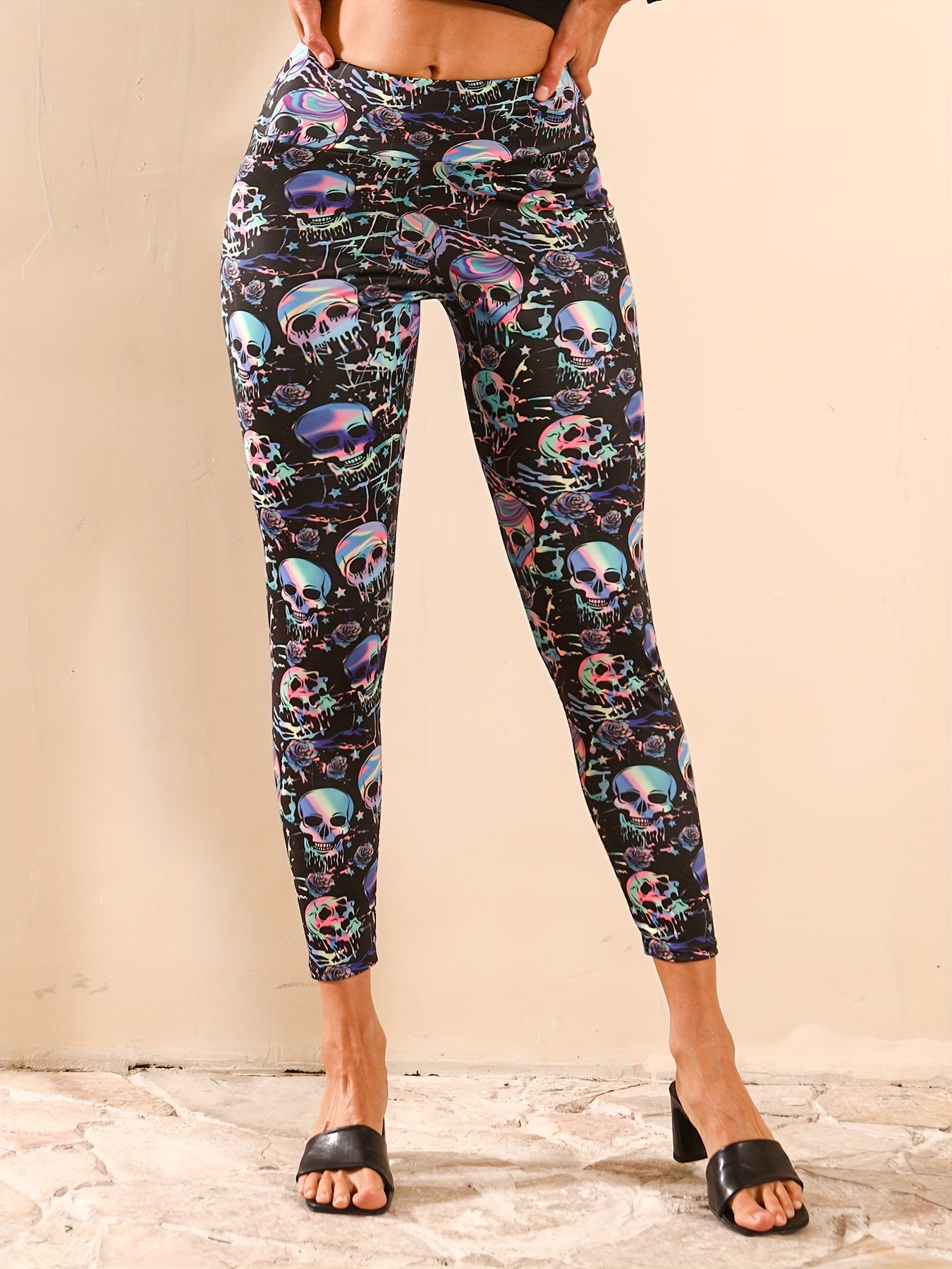 Skull Print Yoga Pants Stretchy Leggings Women's Activewear
