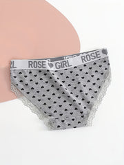 5pcs Letter & Heart Print Briefs Lace Trim Panties Women's Lingerie
