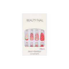 24pcs Water Splashing Cherry False Nails w/ Shell Patterned Stickers