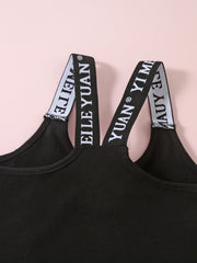 2pcs Letter Print Sports Bra Elastic Strap Underwear for Teens