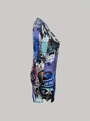 Graffiti Print Long Sleeve Casual Dress