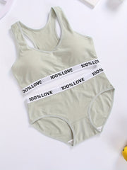 Letter Print Bra & Panties Set Women's Lingerie