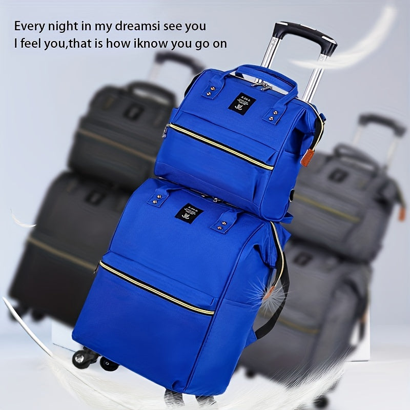 2 Pcs Oxford Bull Pull Rod Bag Duffle Double Shoulder Back Set Travel Case