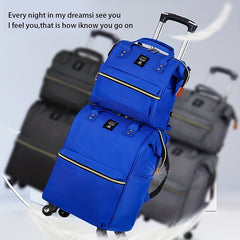 2 Pcs Oxford Bull Pull Rod Bag Duffle Double Shoulder Back Set Travel Case