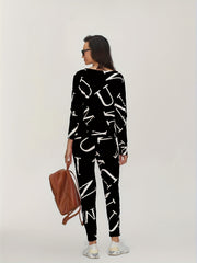 Casual Two Piece Set Long Sleeve Crew Neck Tops & Slim Pants