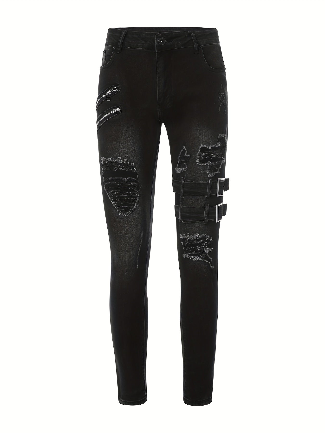 Men's Ripped Biker Jeans Slim Fit Distressed Stretch Denim Pants