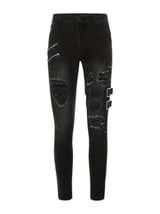 Men's Ripped Biker Jeans Slim Fit Distressed Stretch Denim Pants
