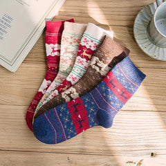 5 Pairs Elk Christmas Crew Length Socks Women's Stockings & Hosiery