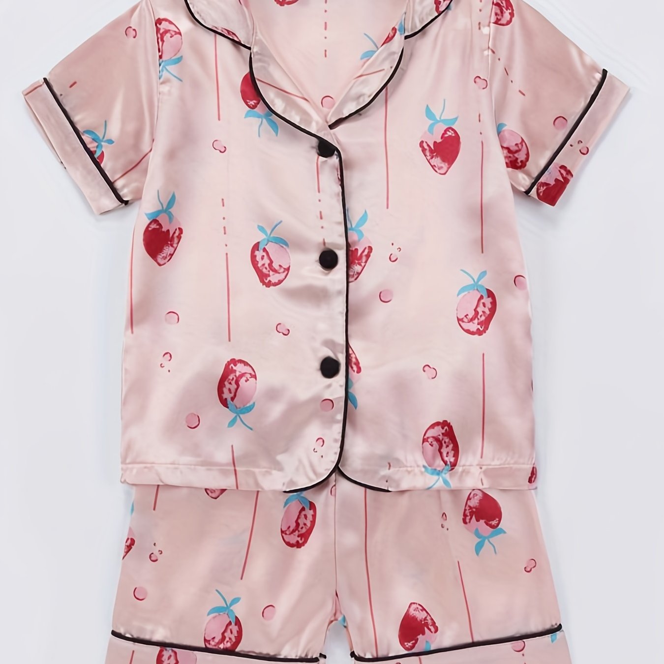 Girls 2 Piece Pajamas Strawberry Graphics Button Down Shirt & Shorts