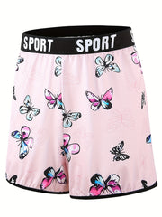 Butterfly Print Pajama Shorts with Letter Tape