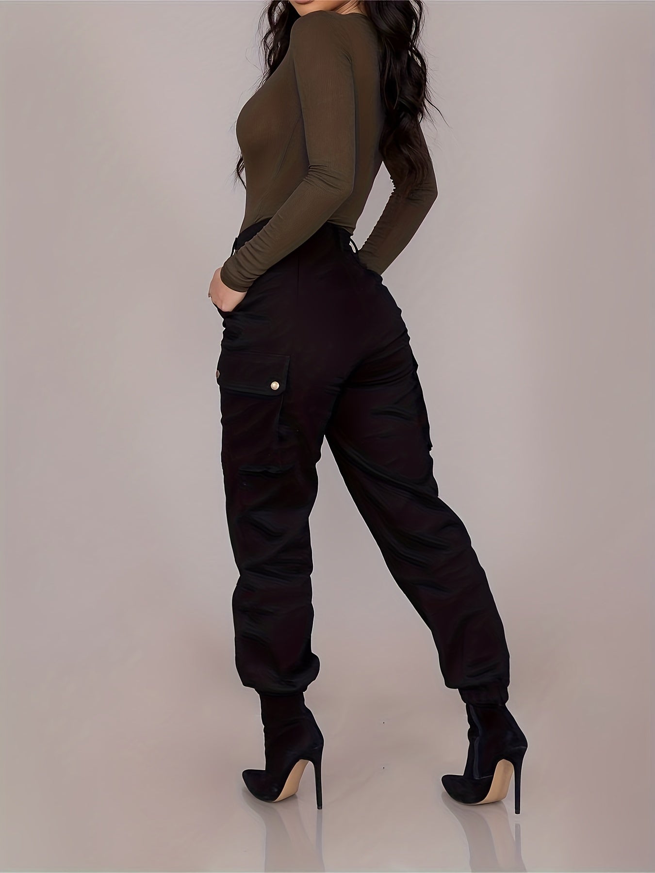 Dual Pockets Cargo Pants Casual Button Front Pants Spring/Fall Women's Clothing