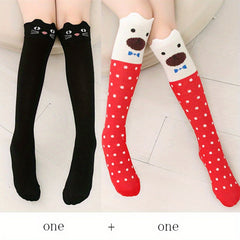 2 Pairs Kids Cat Over The Knee Socks Autumn Winter Girls Cartoon Socks