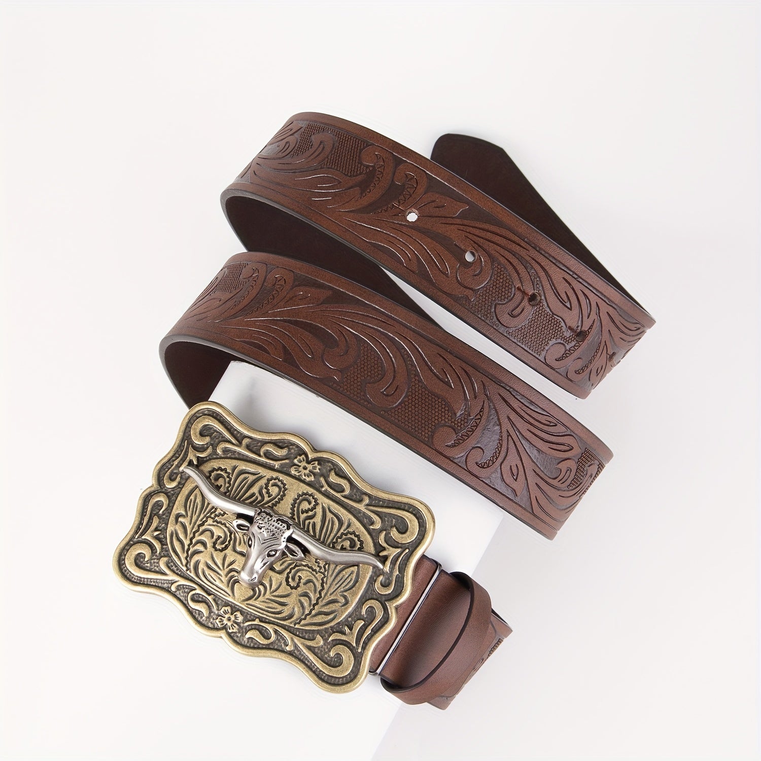 Cow Head Men's Retro Embossed Leather Belt