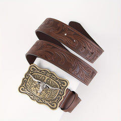 Cow Head Men's Retro Embossed Leather Belt