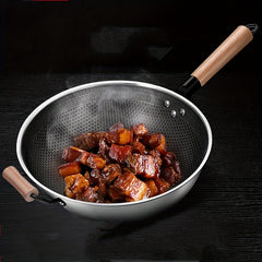 Non Stick Wok With Lid 34 01cm Stainless Steel Honeycomb Coating Deep Frying Pan