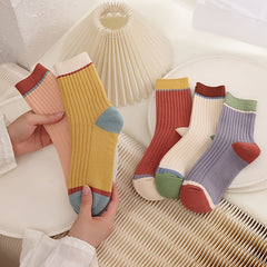 5pairs Colorblock Ribbed Cotton Blend Mid Tube Socks