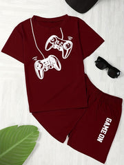 Boy's Gamepad Pattern T-shirt & Shorts Set - Summer Casual Outfit