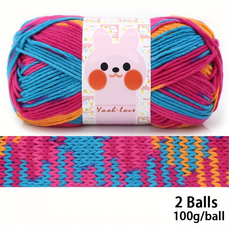 2 Rolls Dye Flower Wool Acrylic Thick Yarn for Crocheting and Knitting, 200g