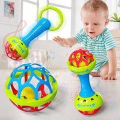3pcs Novel Red Hand Cranked Bell & Ball Grabbing Toys for Happy Children