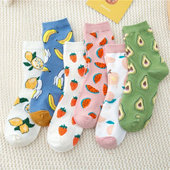 6 Pairs Fruit Print Socks Women's Mid Tube Stockings