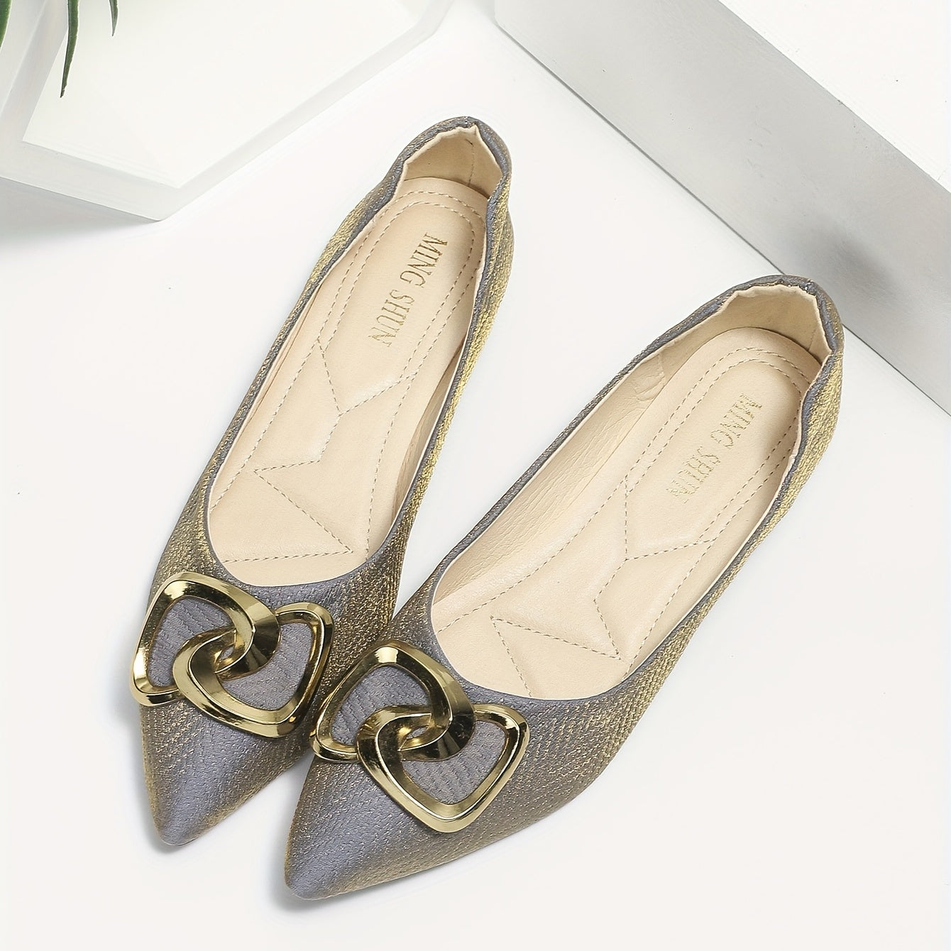 Buckle Decor Pointed Toe Slip On Work Flats
