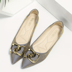 Buckle Decor Pointed Toe Slip On Work Flats