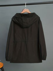 Solid Pockets Hooded Jacket Zip Up Casual Long Sleeve