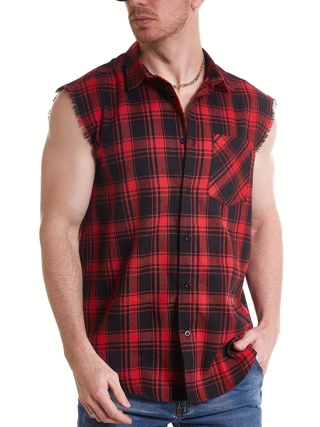Plaid Print Sleeveless Shirt for Summer