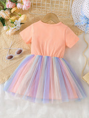 Toddler Girls Unicorn Graphic Mesh Princess Dress for Party