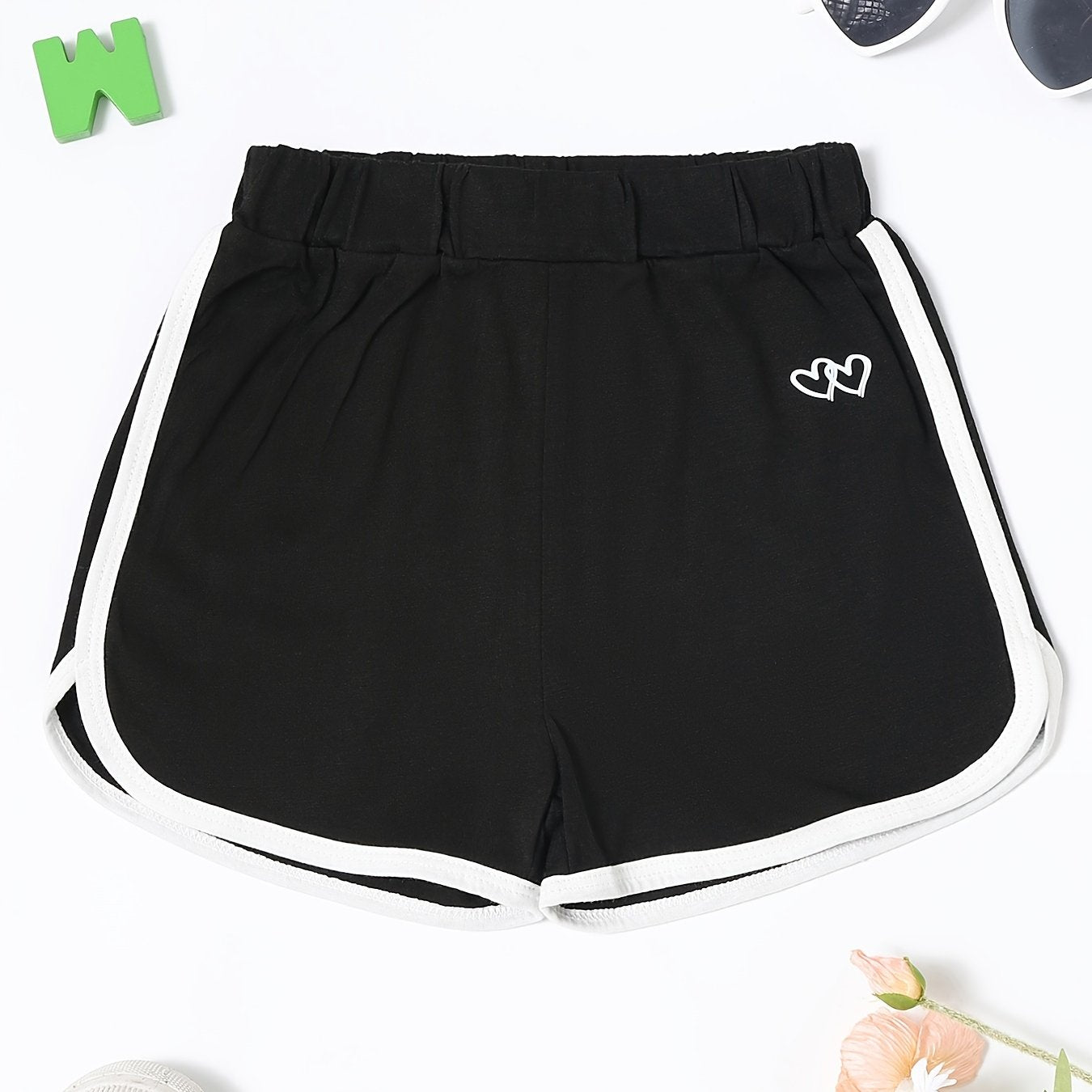 Girls Mini Heart Striped Print Shorts for Summer Sports