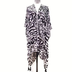 Boho Leopard Printed Shawl Fringed Cardigan Wrap for Women