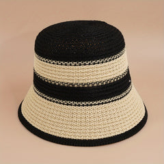 Wide Stripe Knitted Bucket Hat Casual Block Sunscreen Cloche Hats