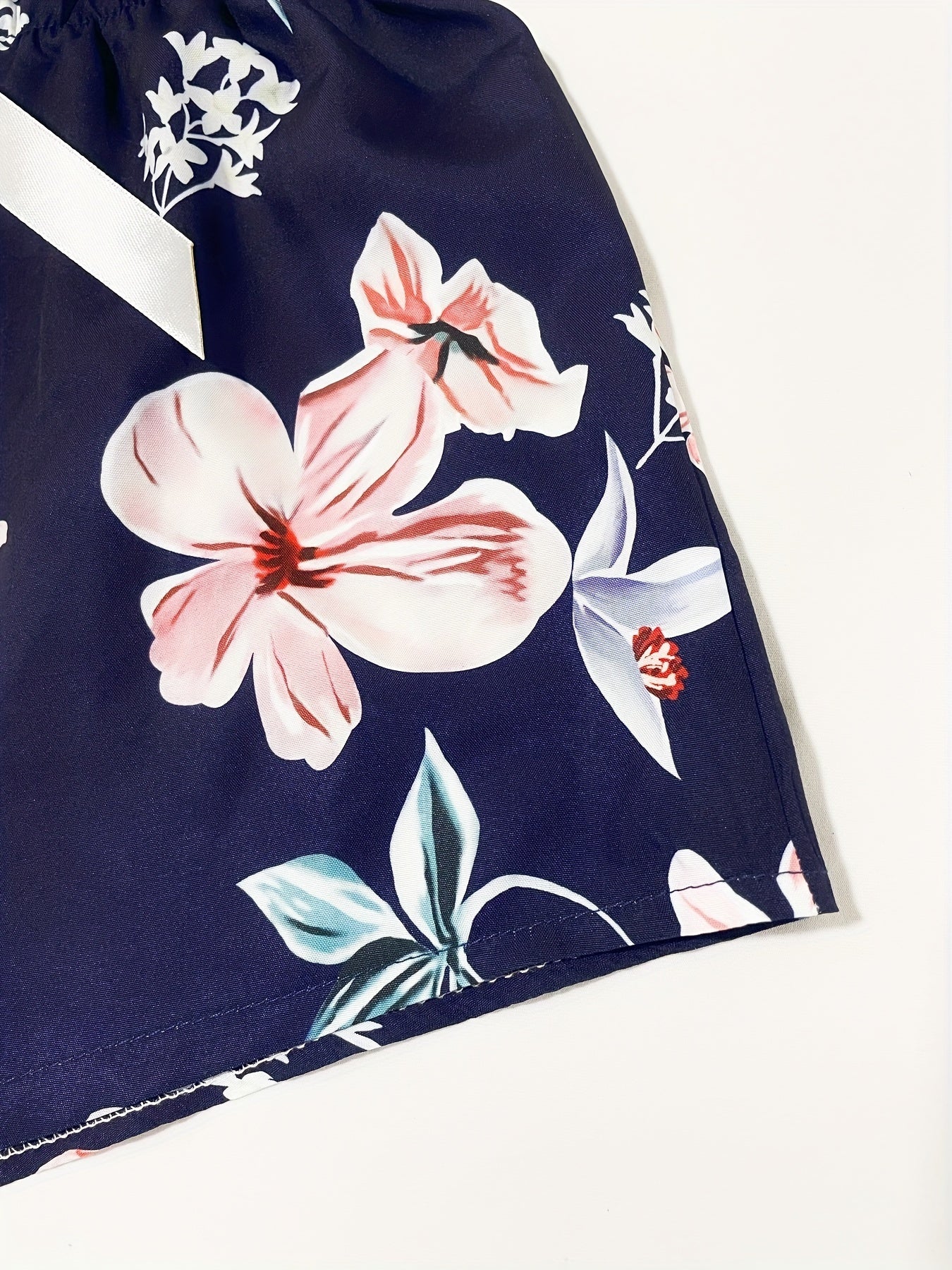 Floral Print Sleep Bottoms Bow Elastic Waistband Shorts Women's Sleepwear