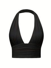 Y2K Ruched Halter Neck Top Sexy Backless Summer Women's Clothing