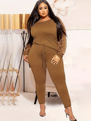 Colorblock Leopard Print Top & Leggings Set