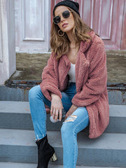 Women's Plush Cardigan Sweater Tops Loose Long Sleeve Outwear Coat
